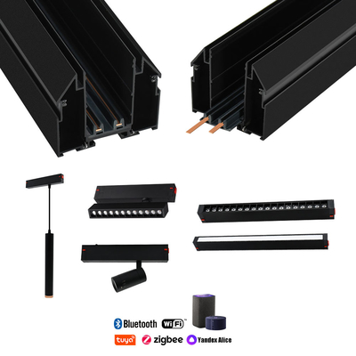 Đường ray trần căng thẳng 25 mm Chiếu sáng thương mại Wifi thông minh Lưới tản nhiệt tuyến tính 220V 2 dây